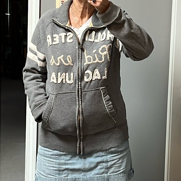 Hollister Riders Laguna Sweatshirt Zip Front Vintage Distressed Medium Gray Y2K - Picture 3 of 15